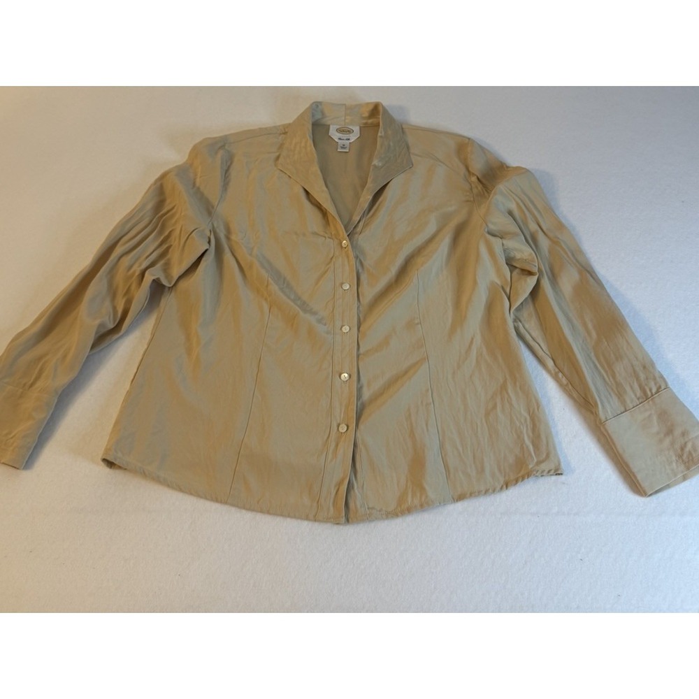 Talbots Pure Silk Blouse Womens 16 Champagne Gold Button Down Long Sleeve Top